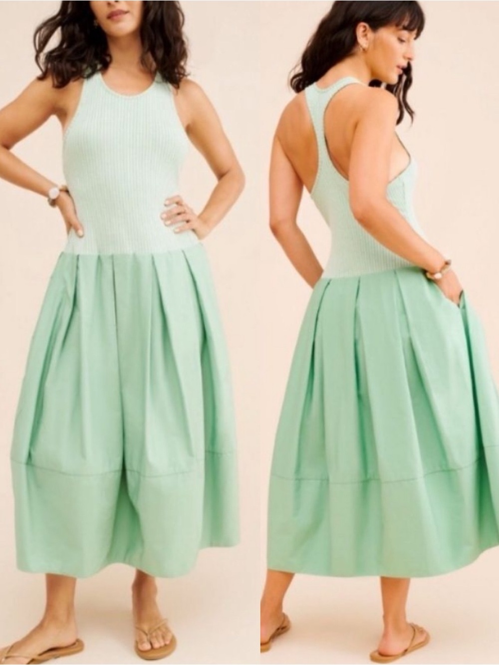 FREE PEOPLE Mint Ribbed Razor Back Pear Shape Sun Dress! 👗 - Picture 5 of 16